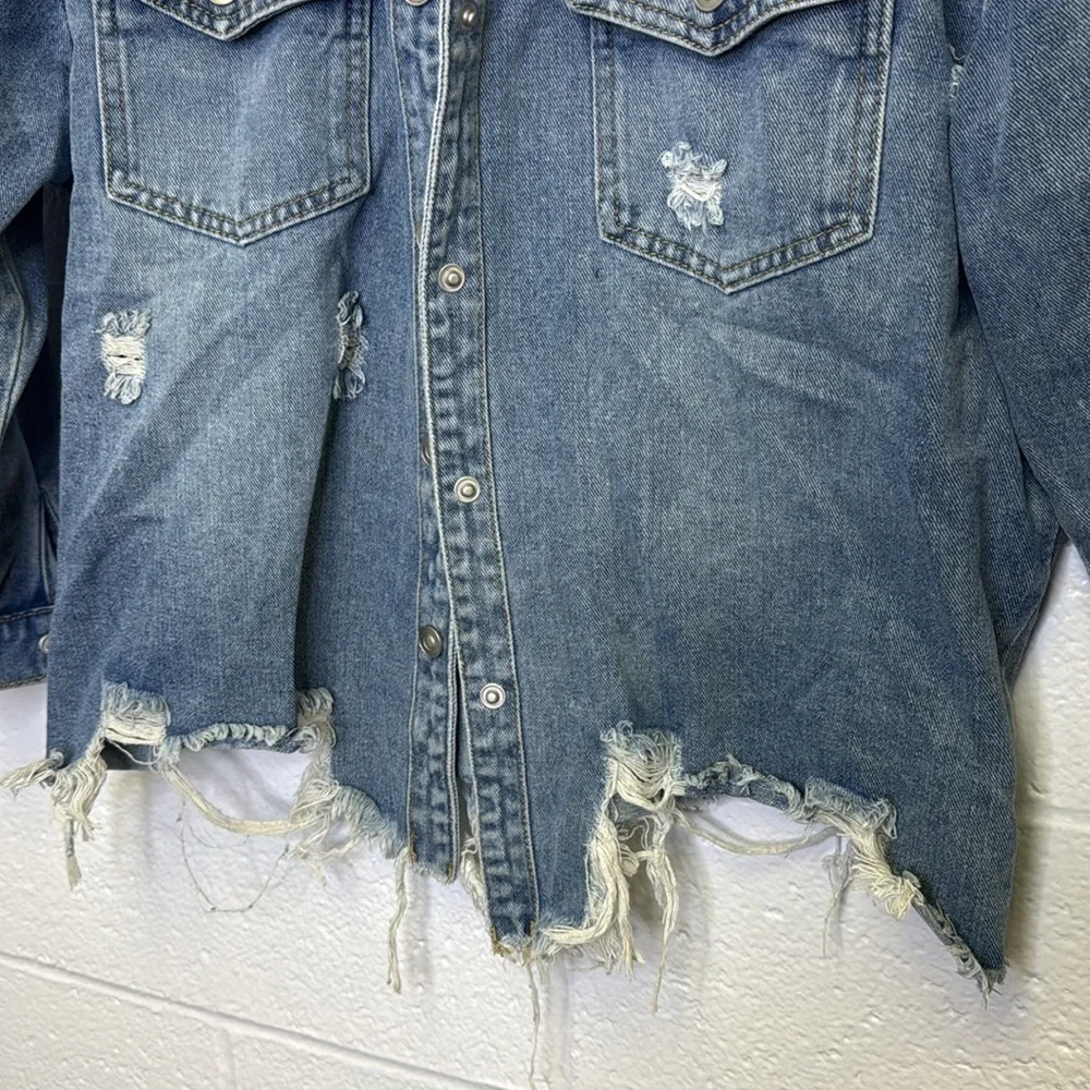GB Girls Light Blue Distressed Denim Jacket - Picture 4 of 6
